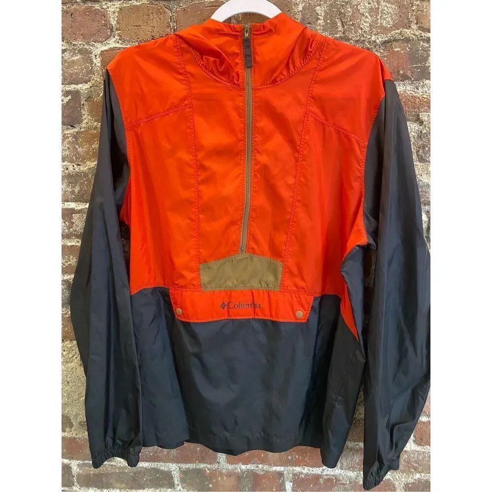 Columbia Navy/Red Orange/Tan Windbreaker 1/4 Zip Hooded Pullover women’s SZ smal